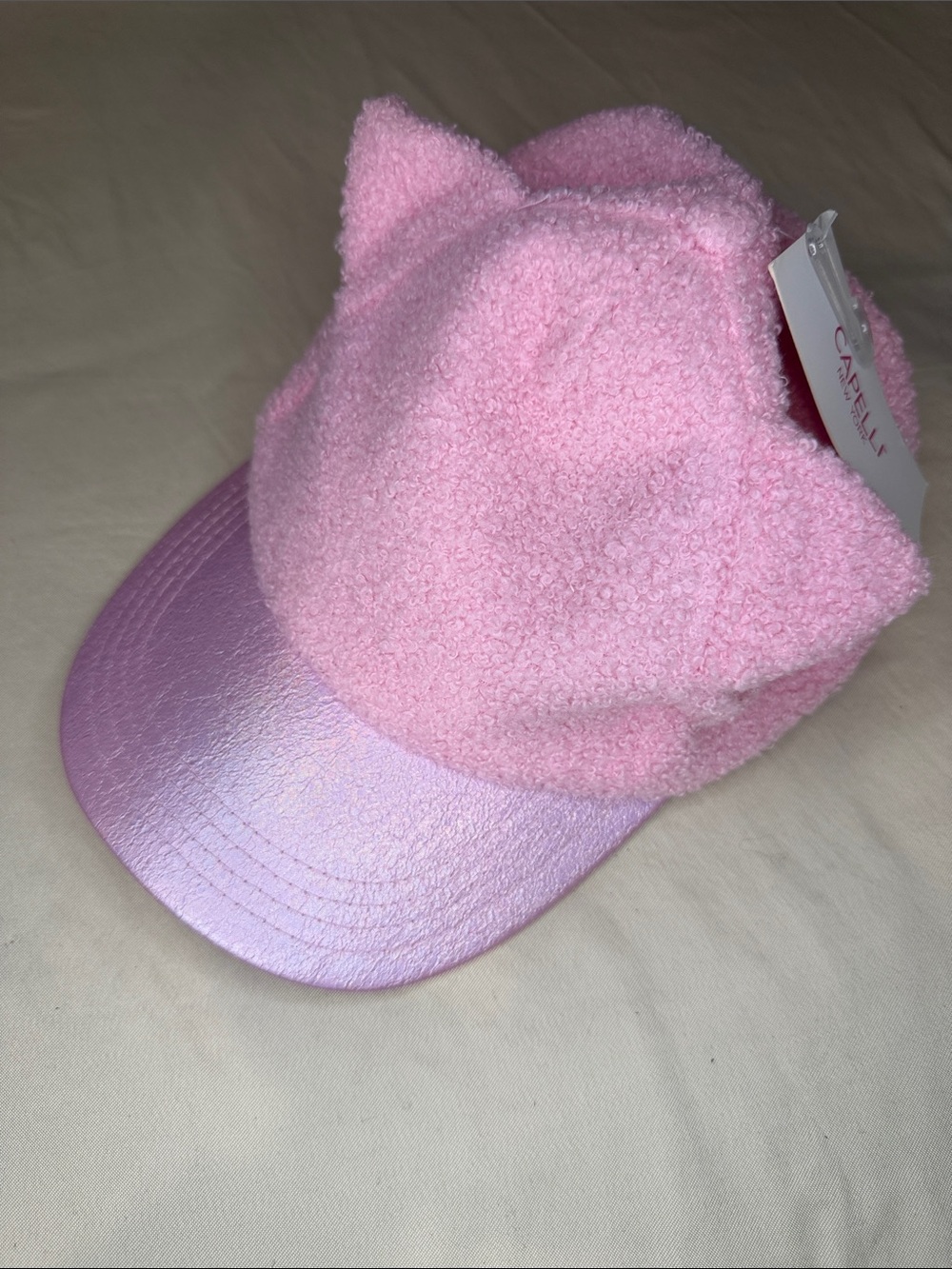 Capelli of New York Pink Fuzzy Hat with Cat Ear Detail